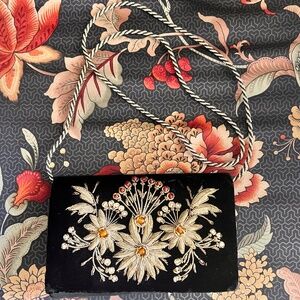 Vintage Hato Hasi Black Velvet w/Beaded Embroidery Evening Bag Purse